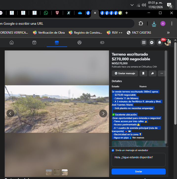 TERRENO ESCRITURADO EN COLONIA 11 DE FEBRERO